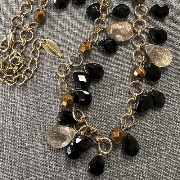 Coldwater Creek Gold Chain Black Crystal Teardrop Necklace Statement Jewelry - Picture 3 of 16